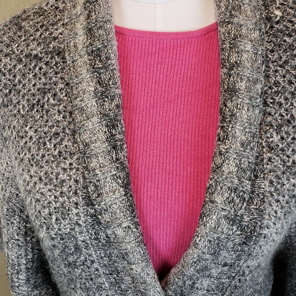 DKNY Jeans Belted Button Mid Weight Poncho Style Sweater Knit Cardigan L - Picture 6 of 8